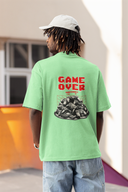 Game Over Half Sleeve Saga Green Oversized T-Shirt for Men by Hello Swanky