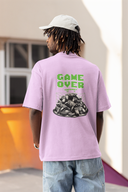 Game Over Half Sleeve Lavender Oversized T-Shirt for Men by Hello Swanky