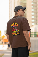 Old School Half Sleeve Brown Oversized T-Shirt for Men by Hello Swanky