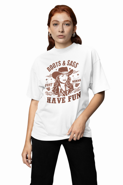 Boots & Saas Oversized T-Shirt Western Sassy Streetwear