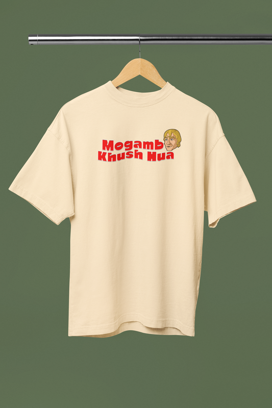 Mogambo Khush Hua Beige Oversized Unisex Graphic T-Shirt