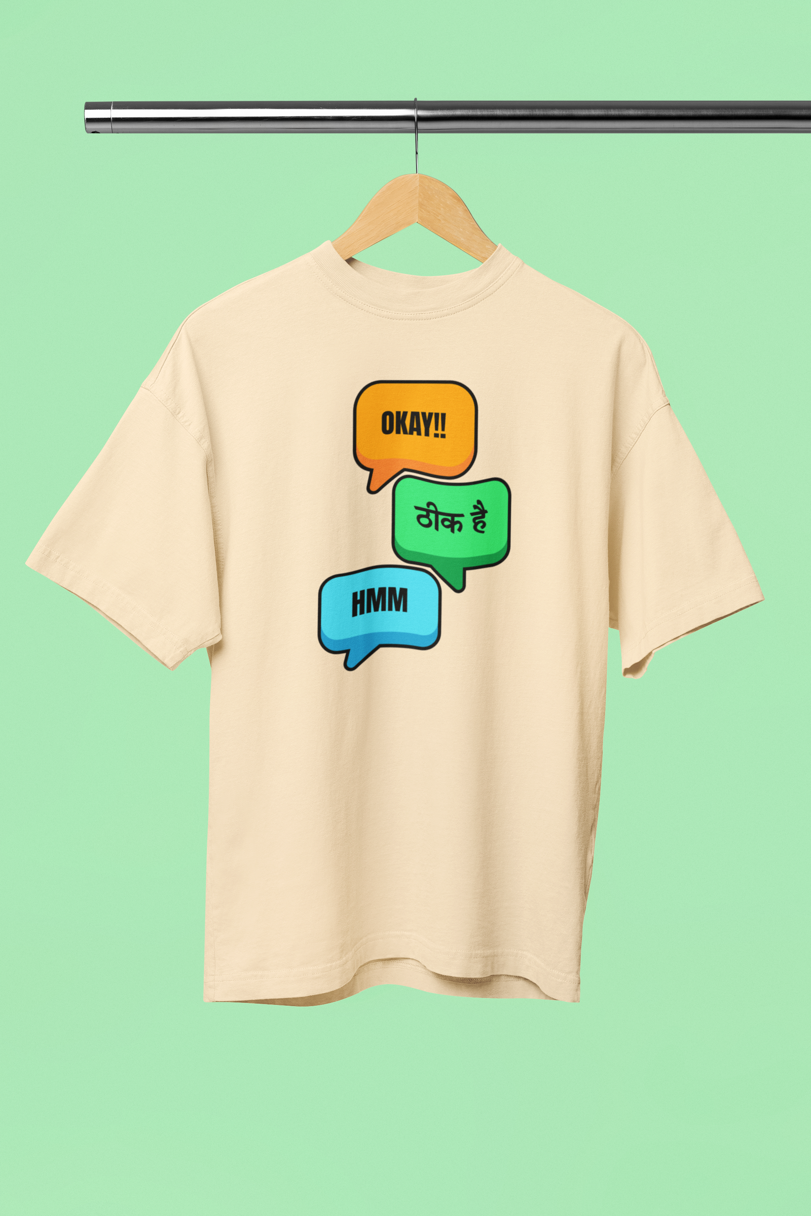 Okay Thik hai Graphic Desi beige Oversized Unisex T-Shirt