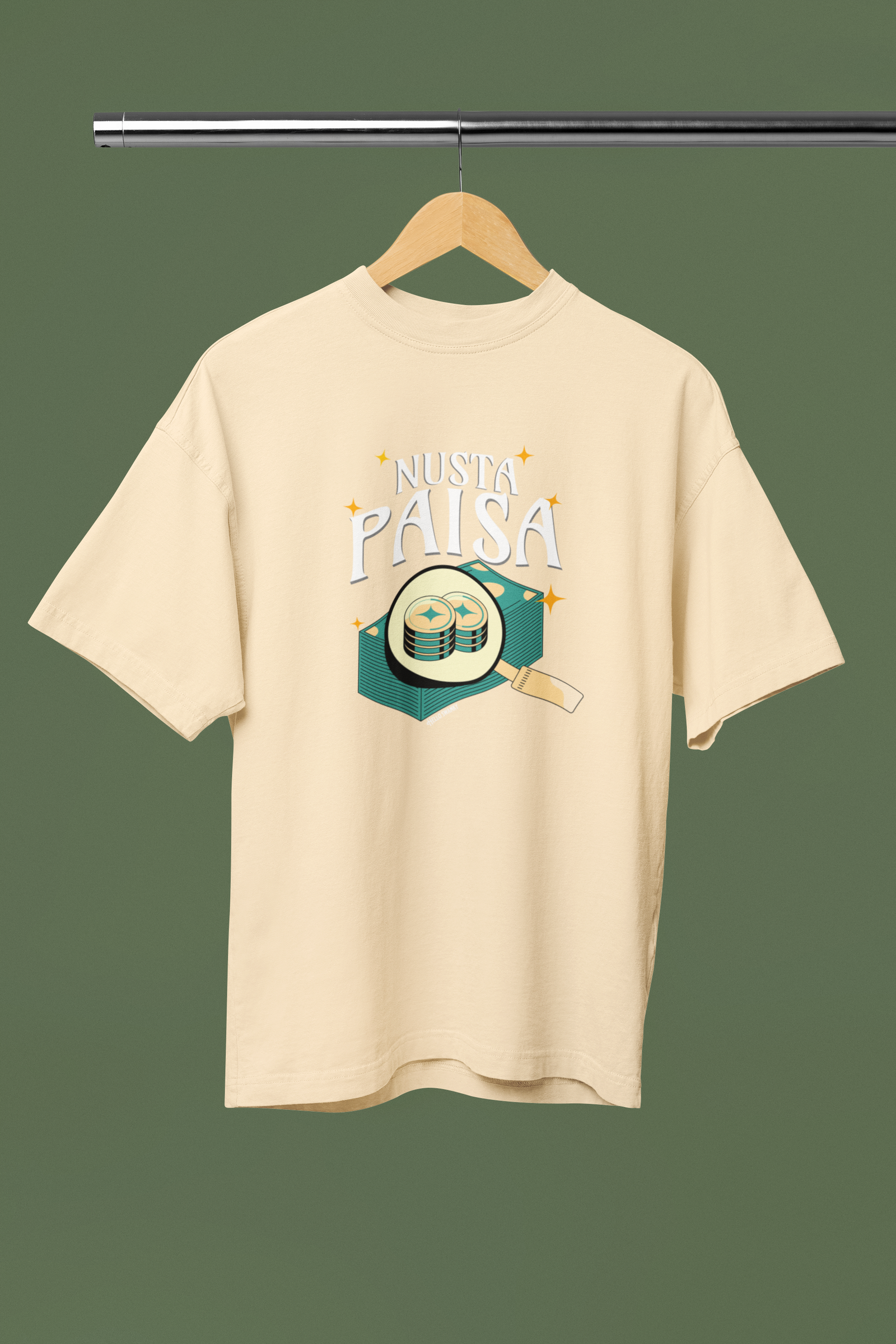 Nusta Paisa Graphic Beige Oversized Unisex T-Shirt