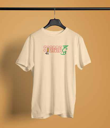 Sigma Hu Unisex Beige Round Neck T-Shirt Bold Desi Design