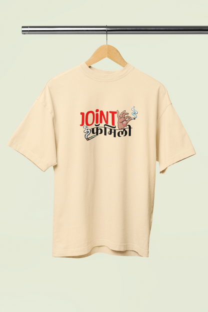 Joint Family Beige Oversized Unisex T-shirt Marathi Designs