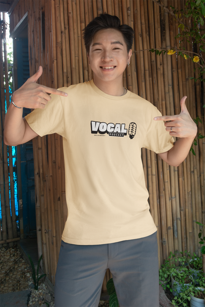 Vocal Podcast Beige Half Sleeve T-Shirt for Men Round Neck Wear