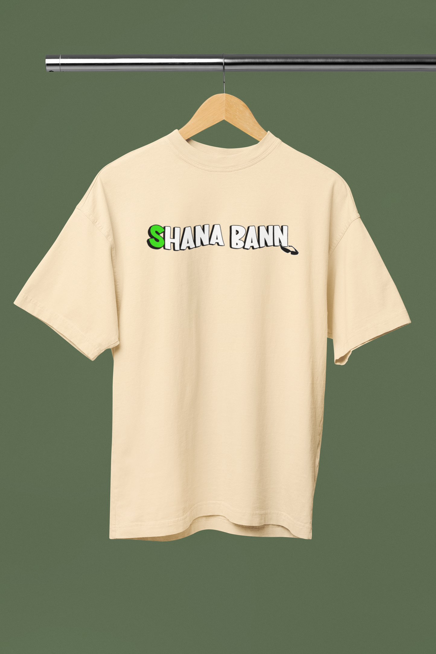 Shana Ban Graphic Beige Oversized Unisex T-Shirt Minimal Streetwear Look