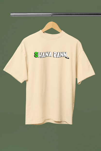 Shana Ban Graphic Beige Oversized Unisex T-Shirt Minimal Streetwear Look