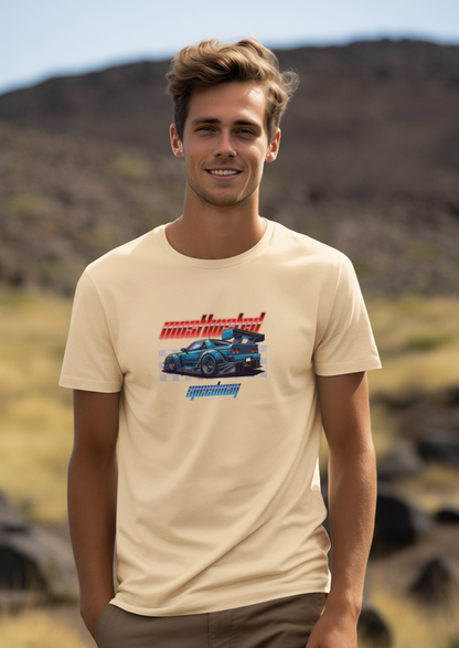 Speed Car Half Sleeve Beige T-Shirt for Men – Bold & Stylish