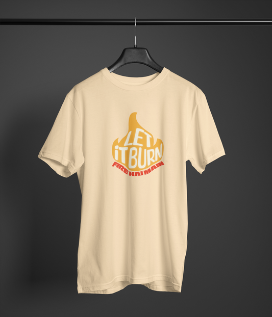 Fire Hai Mai Beige Round Neck T-Shirt – Unisex Desi Graphic