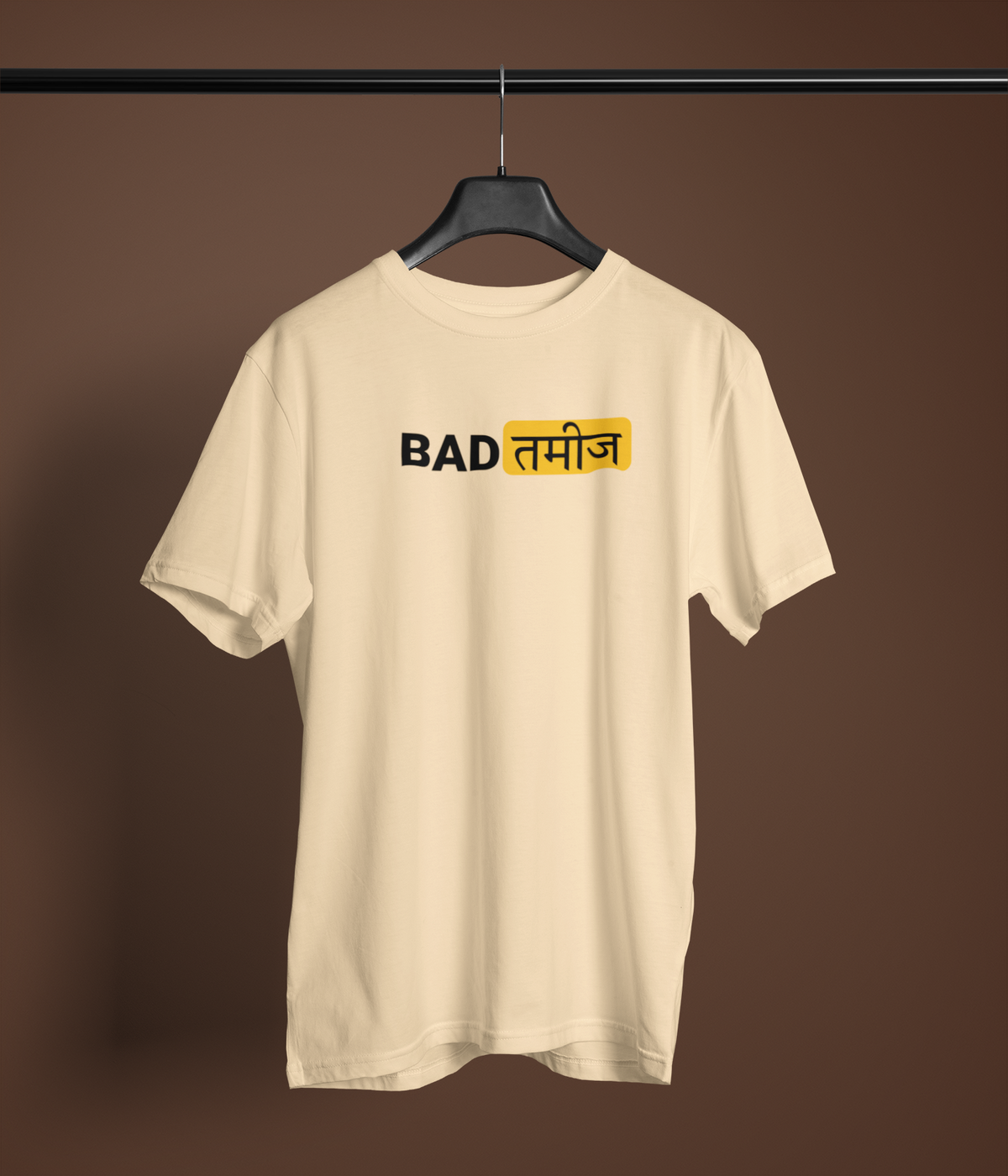 Bad Tameez Unisex Beige Round Neck T-Shirt | Desi Graphic