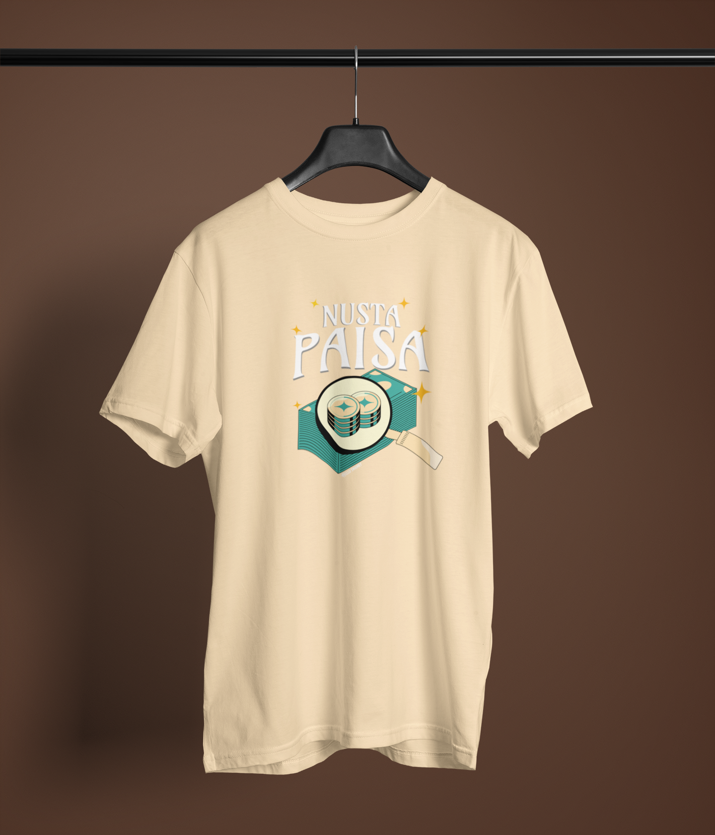 Nusta Paisa Unisex Beige Round Neck T-Shirt | Desi Graphic