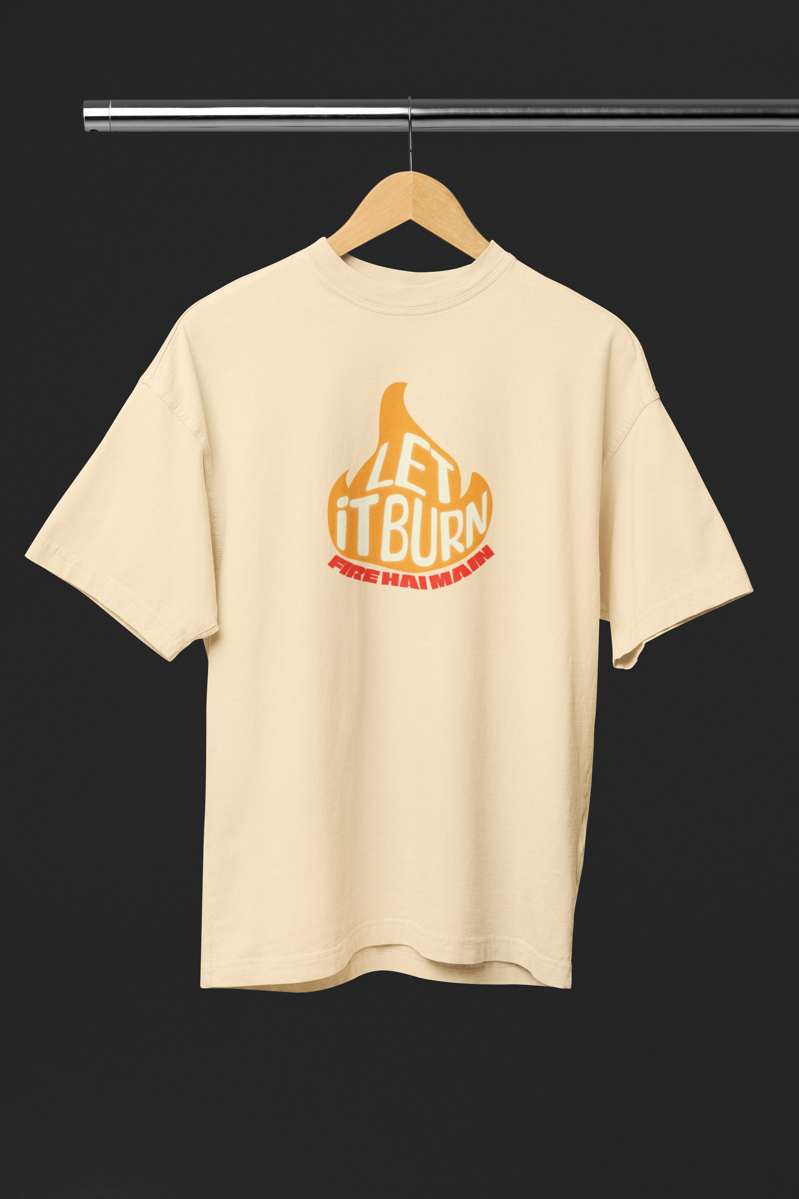Fire Hai Mai Beige Oversized T-Shirt – Unisex Streetwear