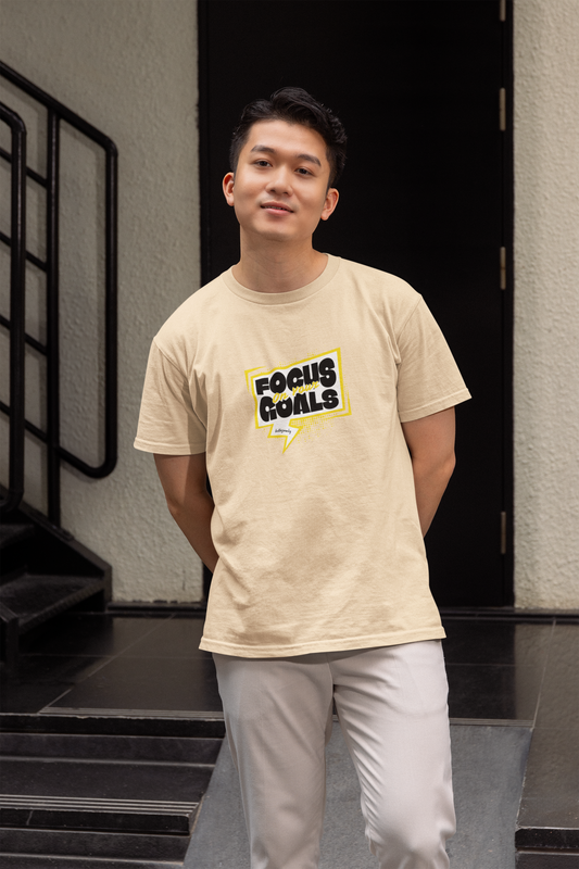 Focus On Your Goals Beige Round Neck T-Shirt Daily Wear