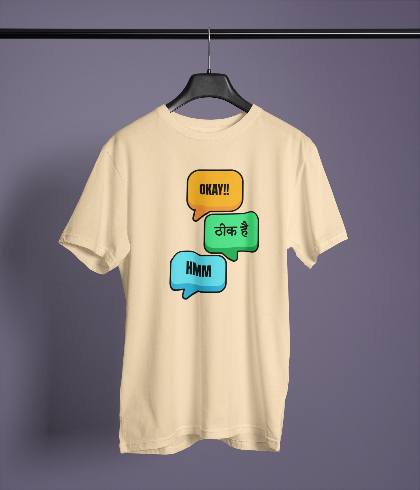 OK & Hmm Unisex Beige Round Neck T-Shirt | Desi Graphic