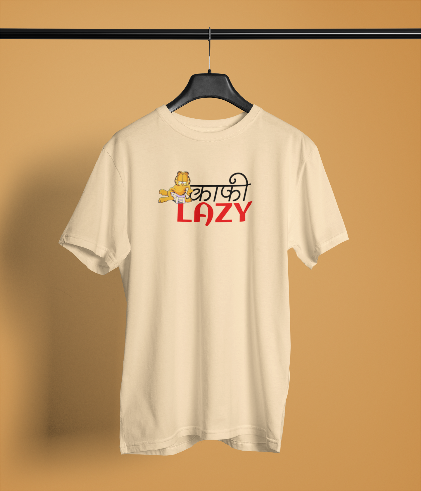 Kafi Lazy Unisex Beige Round Neck T-Shirt | Desi Graphic