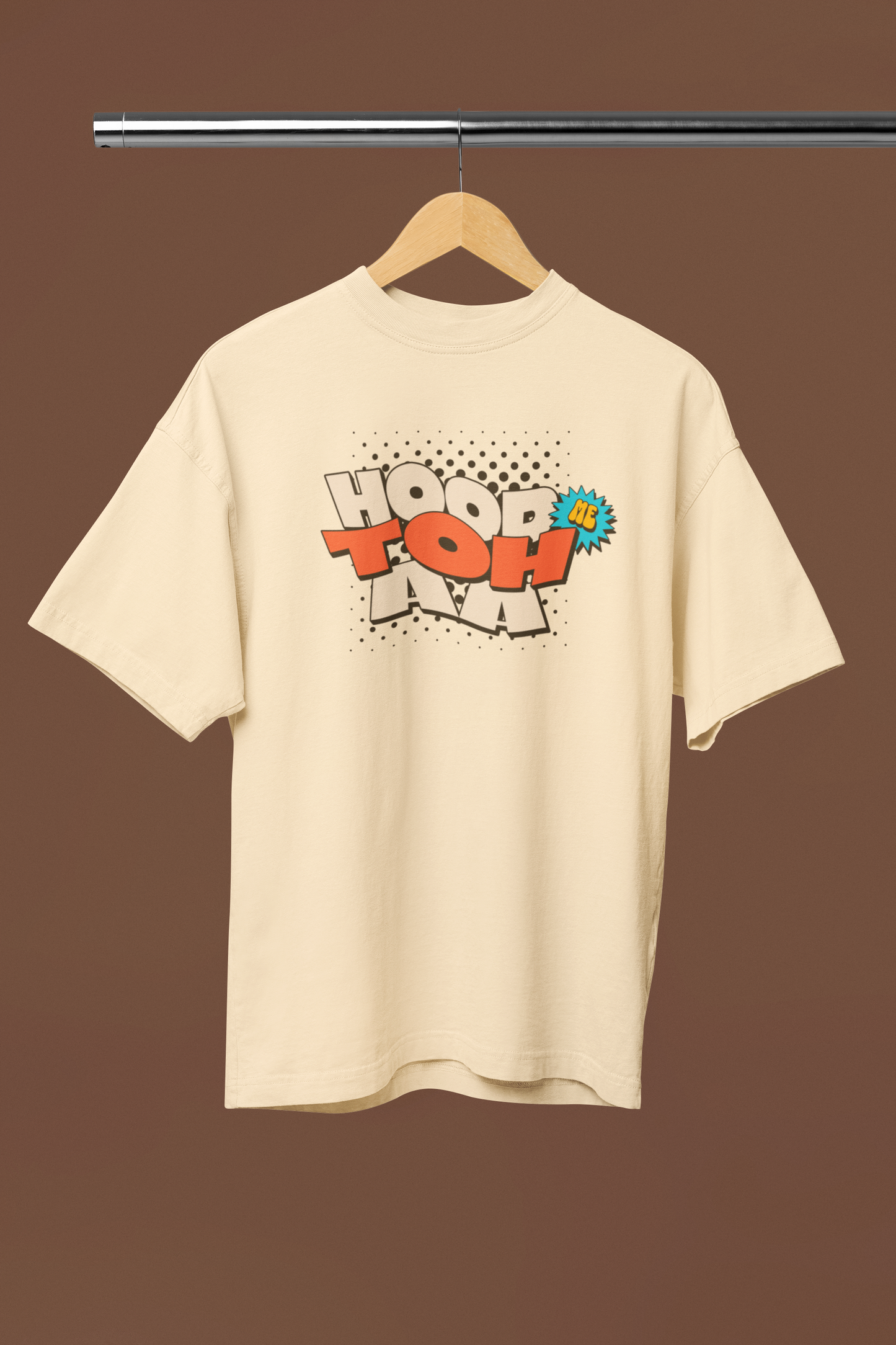 Hood Me Toh Aa Beige Oversized Unisex T-Shirt Desi Graphic
