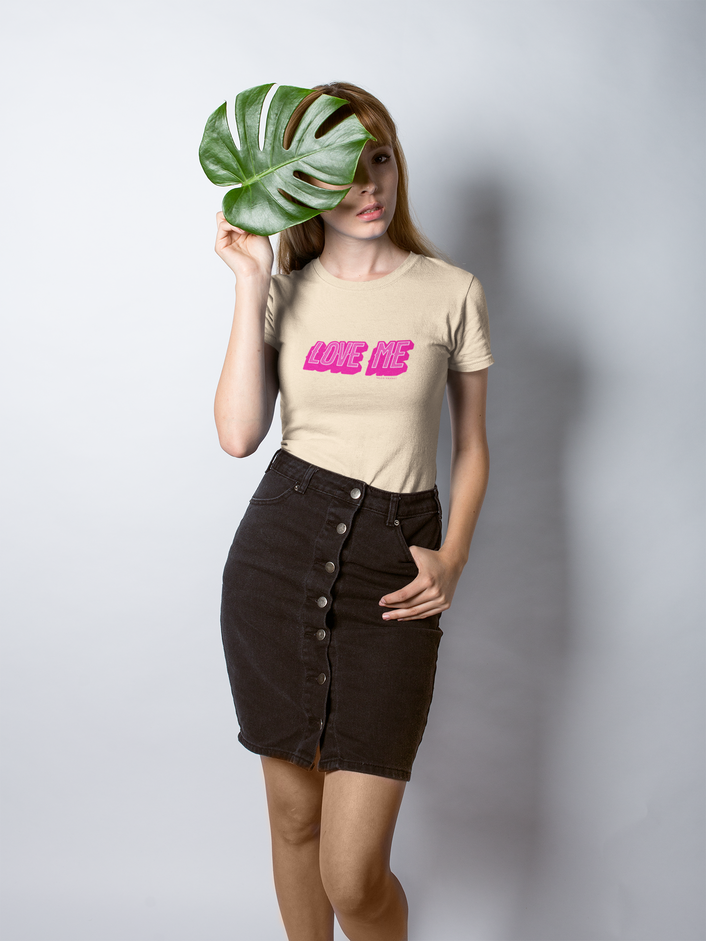 Love me half sleeve beige round neck t-shirt for women by hello swanky - s