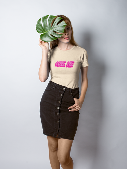 Love me half sleeve beige round neck t-shirt for women by hello swanky - s