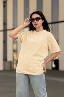 Beige Half Sleeve Oversized Plain T-Shirt for Women by Hello Swanky