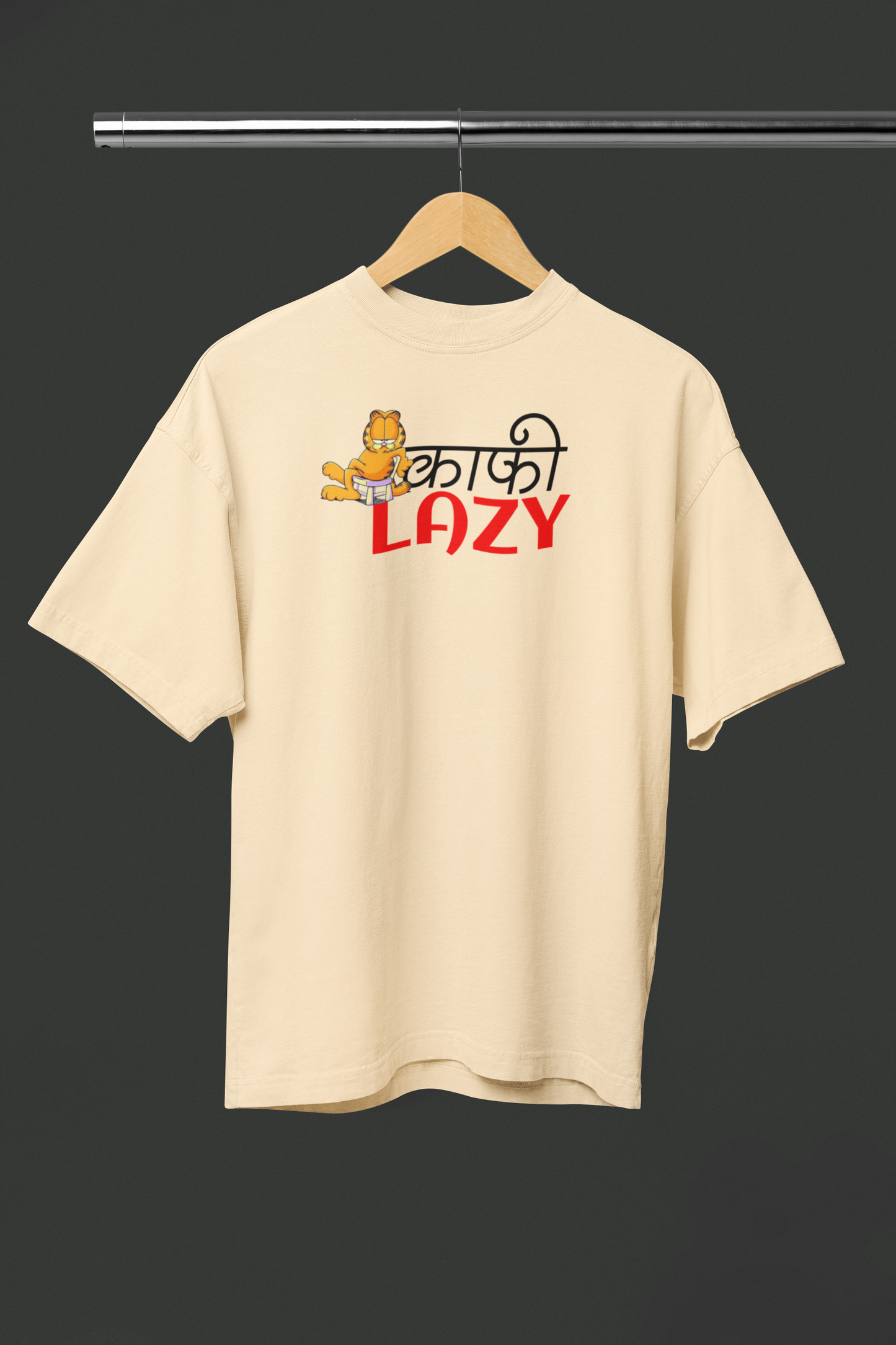 Kafi Lazy Graphic Beige Oversized Unisex T-Shirt Trendy Design