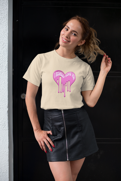 Really love you half sleeve beige round neck t-shirt for women by hello swanky