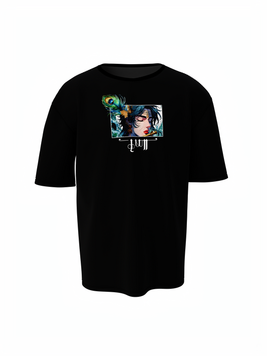 Shree Krishna Spiritual Black Unisex Oversized Trendy T-Shirt