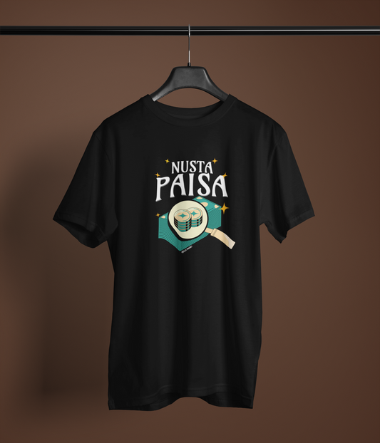 Nusta Paisa Unisex Black Round Neck T-Shirt | Desi Graphic