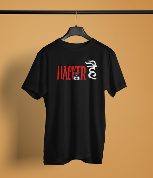 Hacker Hai Unisex Black Round Neck T-Shirt Desi Graphic