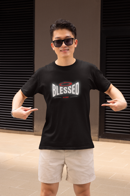 Blessed Half Sleeve Black Round Neck T-Shirt for Men
