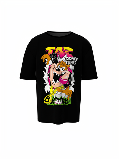 Taz Cartoon Unisex Black Oversized T-Shirt Streetwear Style
