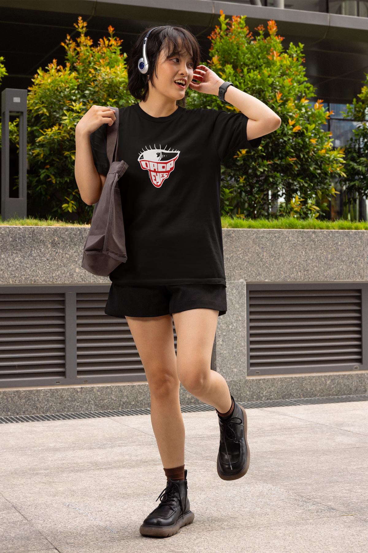 Drop Eye Half Sleeve Black Round Neck T-Shirt for Women by Hello Swanky
