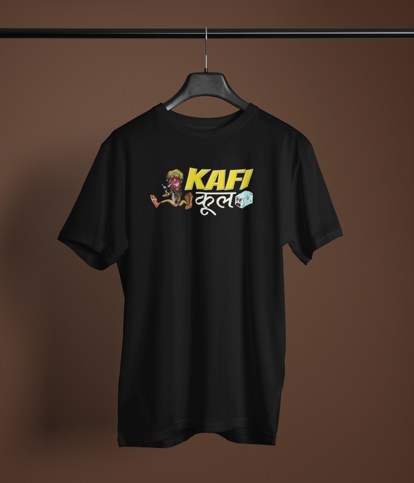 Kafi Lazy Unisex Black Round Neck T-Shirt | Desi Graphic