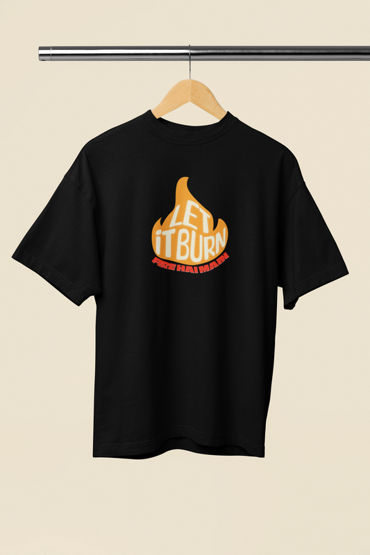 Fire Hai Mai Graphic Black Oversized Unisex T-Shirt