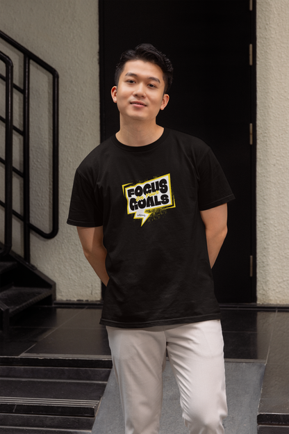 Focus On Your Goals Black Round Neck T-Shirt Daily Wear