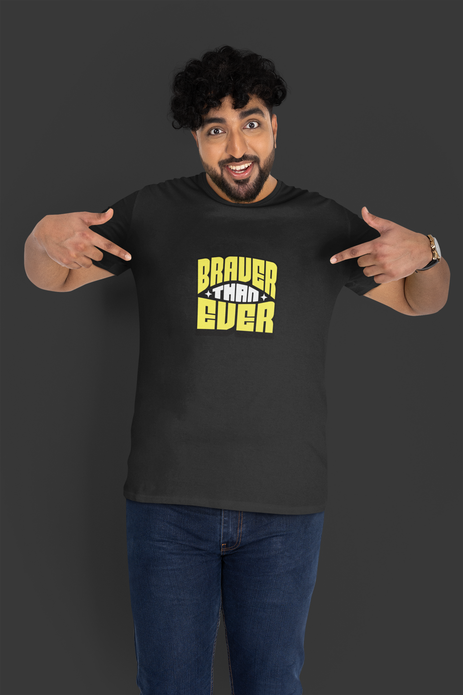 Braver Than Ever Black Half Sleeve Round Neck T-Shirt