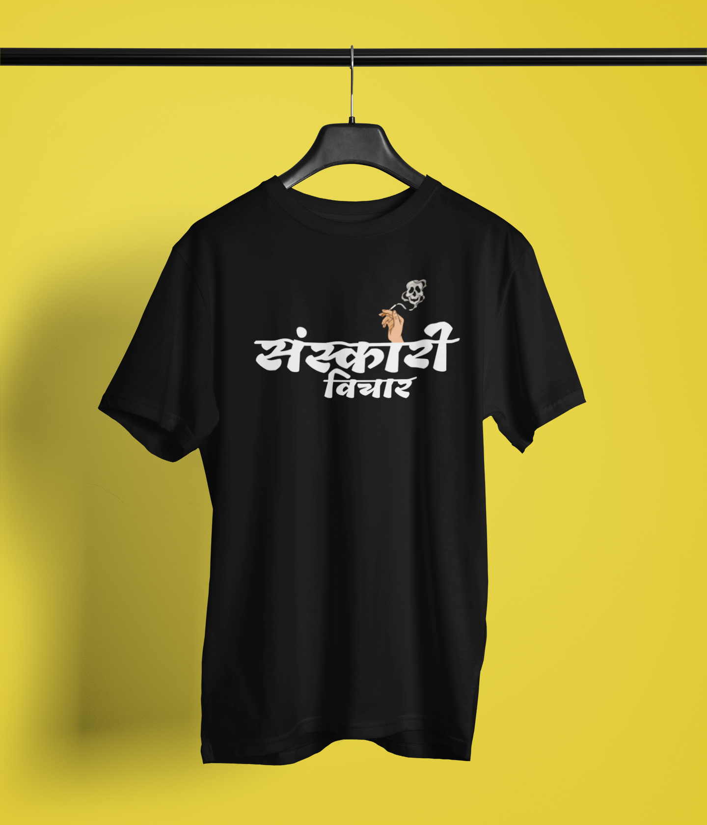 Sanskari Vichar Black Round Neck Unisex T-shirt Marathi Designs