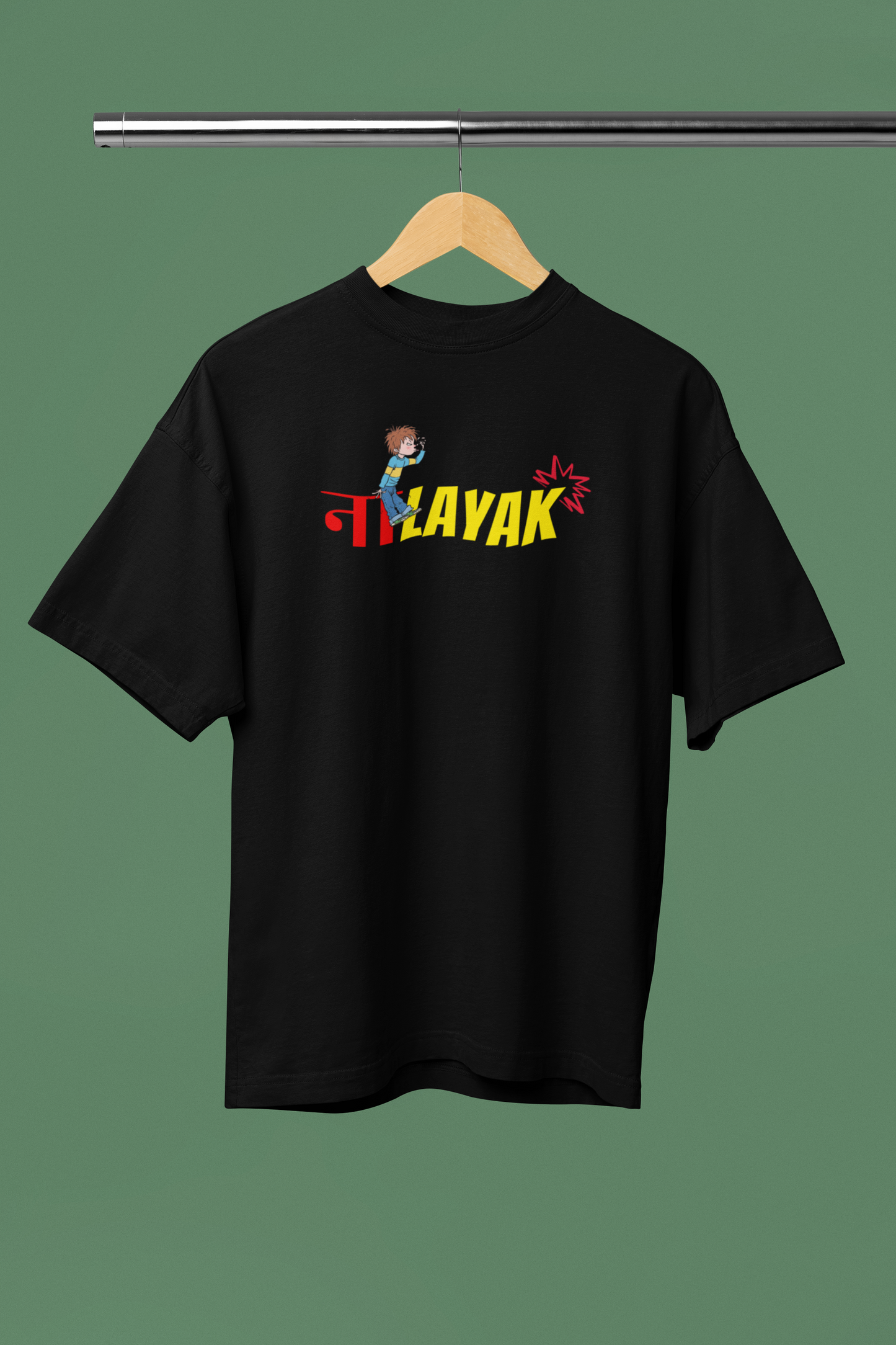 Nalayak Black Oversized Unisex T-shirt | Marathi Designs