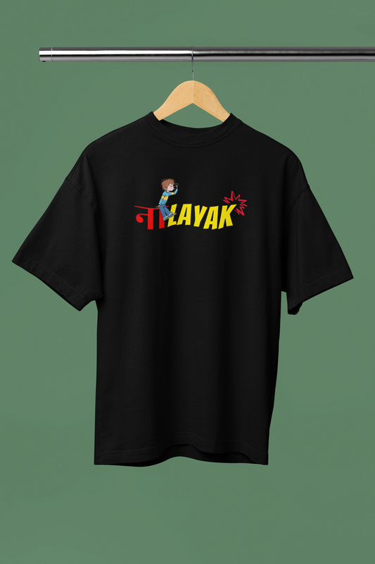Nalayak Black Oversized Unisex T-shirt | Marathi Designs