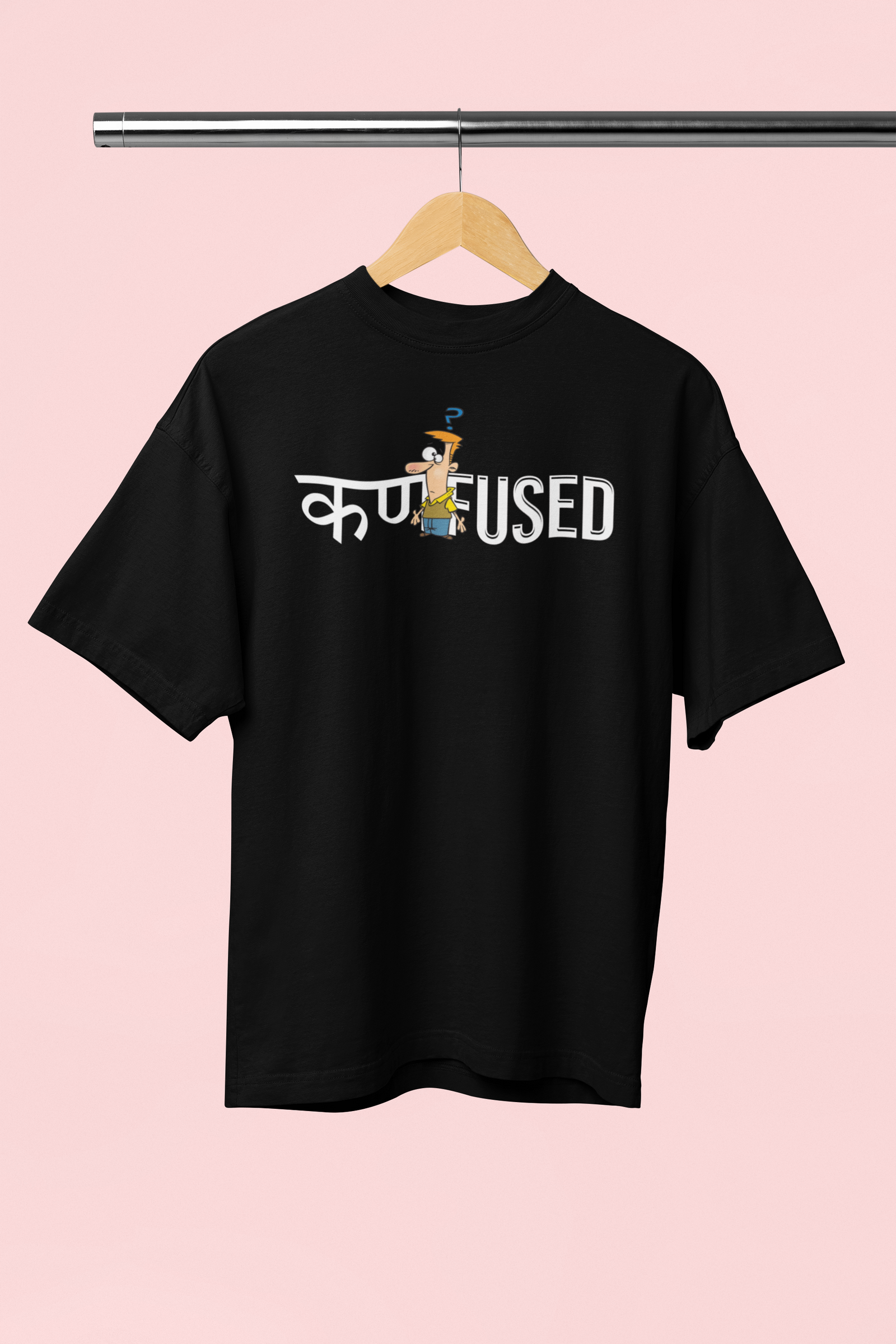 Confused Black Oversized Unisex T-shirt Marathi Designs