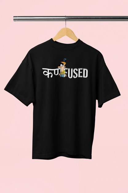 Confused Black Oversized Unisex T-shirt Marathi Designs