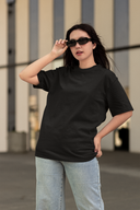 Black Half Sleeve Oversized Plain T-Shirt for Women by Hello Swanky