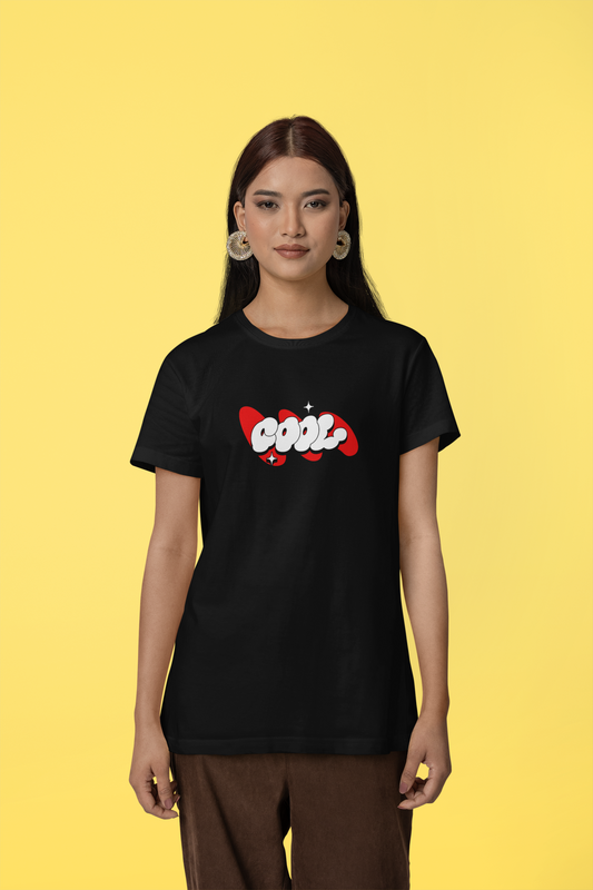 Cool Stars Half Sleeve Black Round Neck T-Shirt for Women
