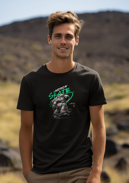 Skate Half Sleeve Black Round Neck T-Shirt for Trendy Design