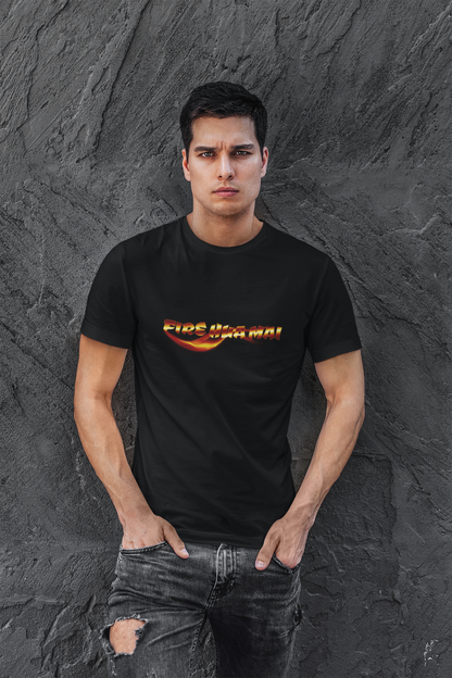 Fire Hua Mai Black Round Neck T-Shirt for Men Streetwear