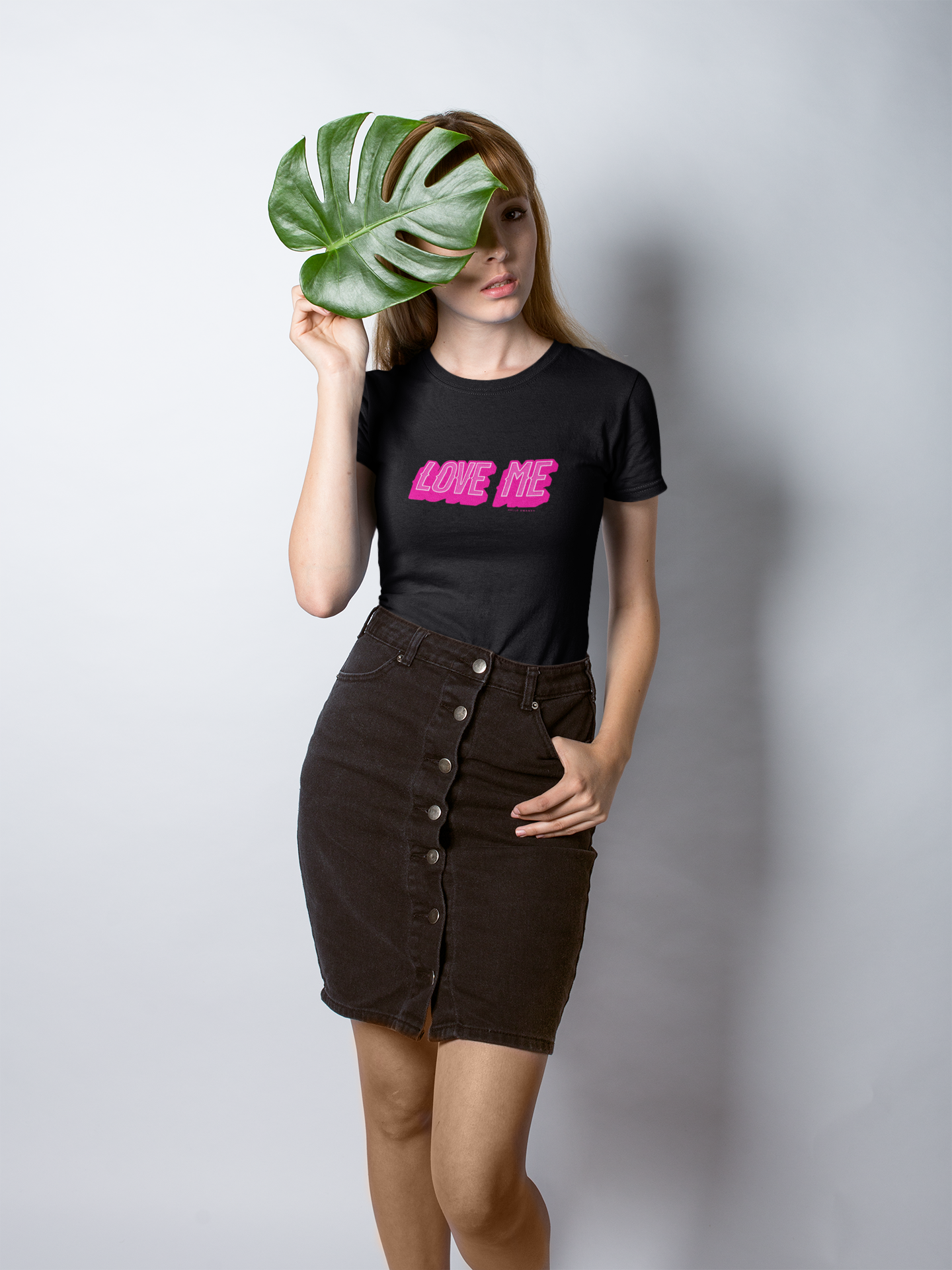 Love me half sleeve black round neck t-shirt for women by hello swanky - s
