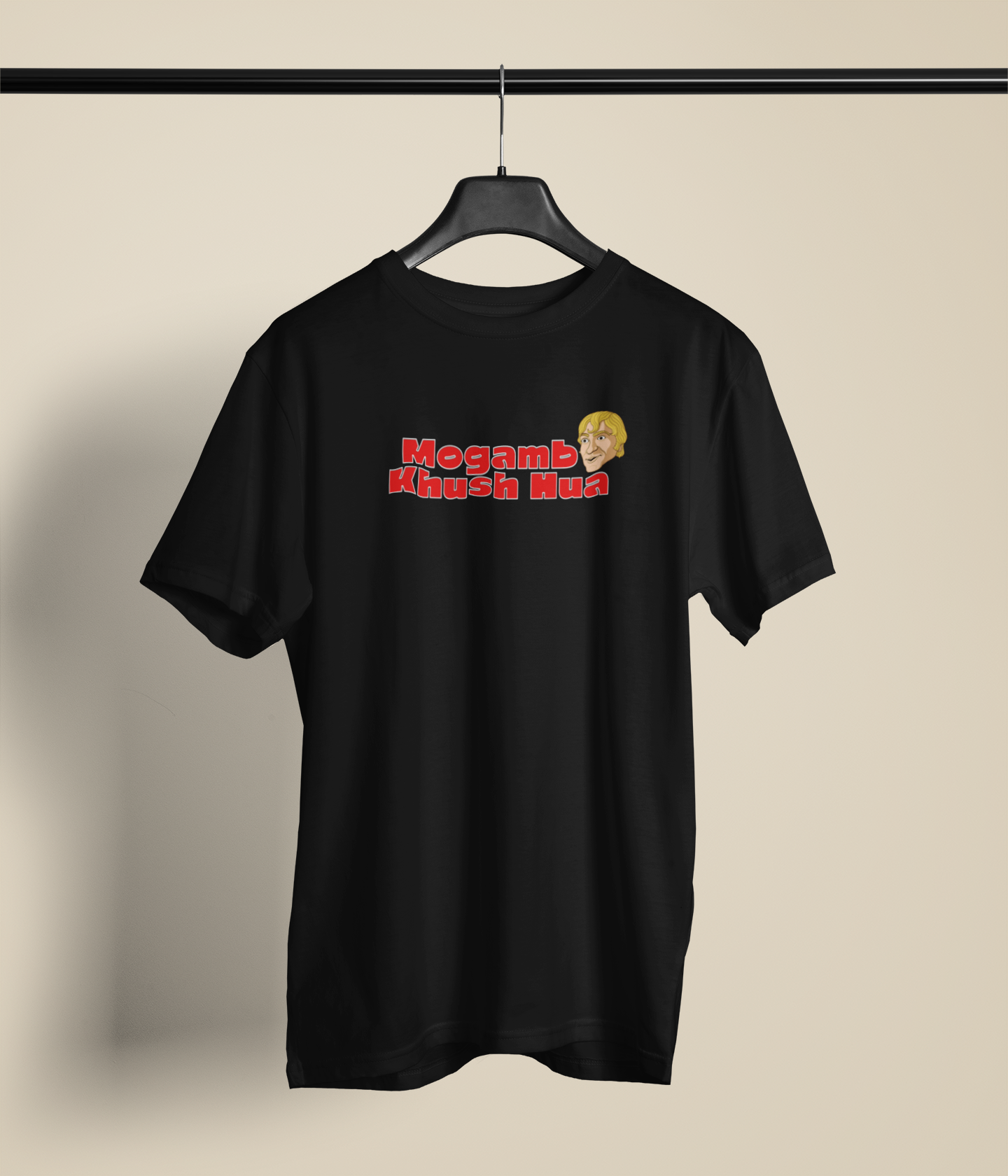 Mogambo Khush Hua Unisex Black Round Neck T-Shirt Desi Graphic
