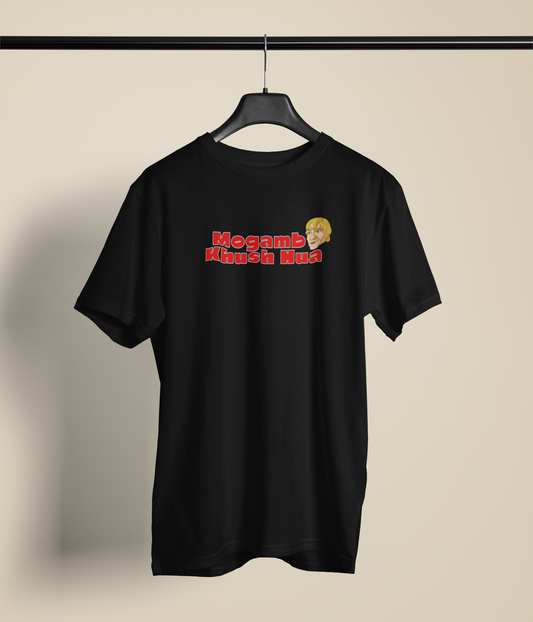 Mogambo Khush Hua Unisex Black Round Neck T-Shirt Desi Graphic