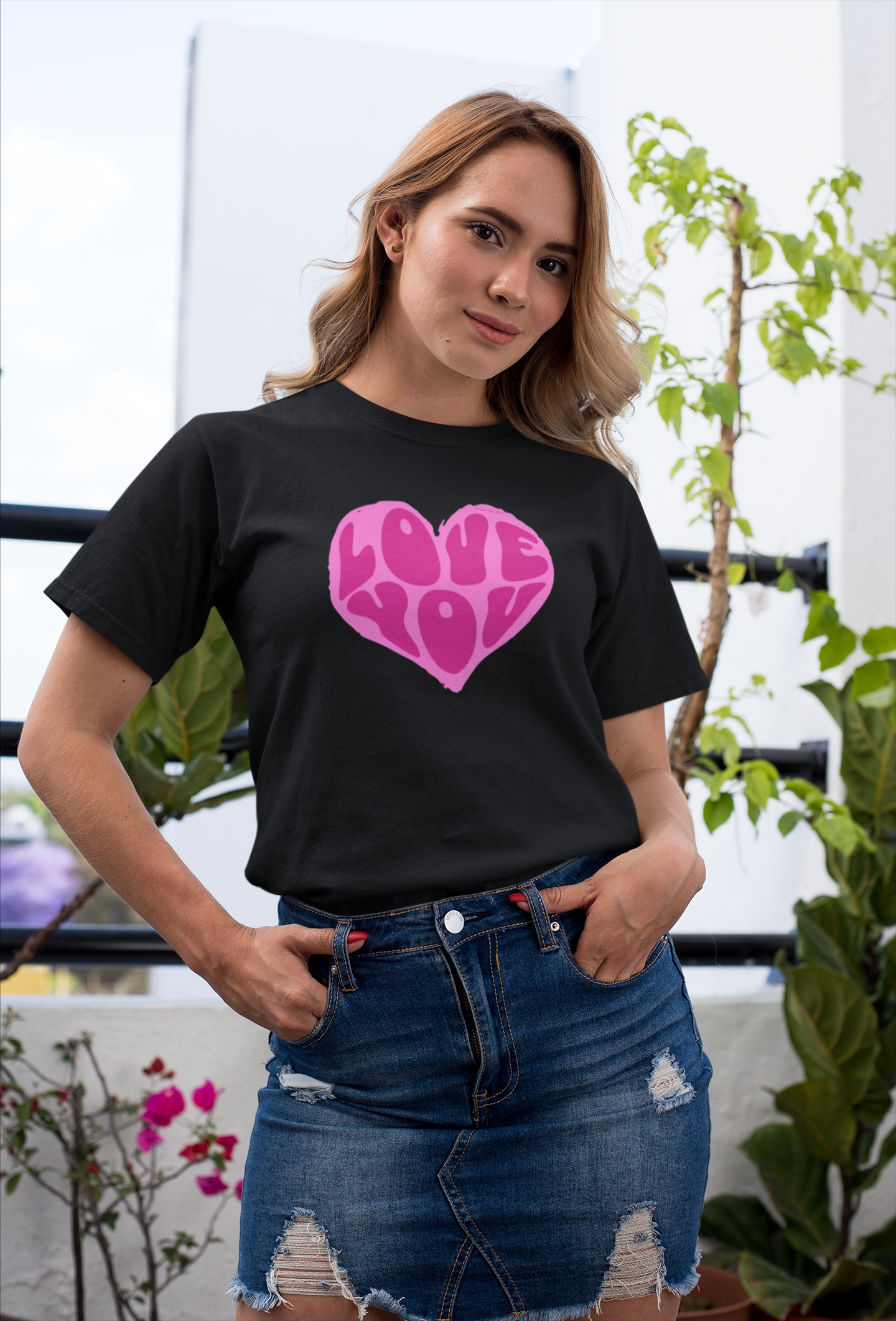 Love you half sleeve black round neck t-shirt for women by hello swanky - s