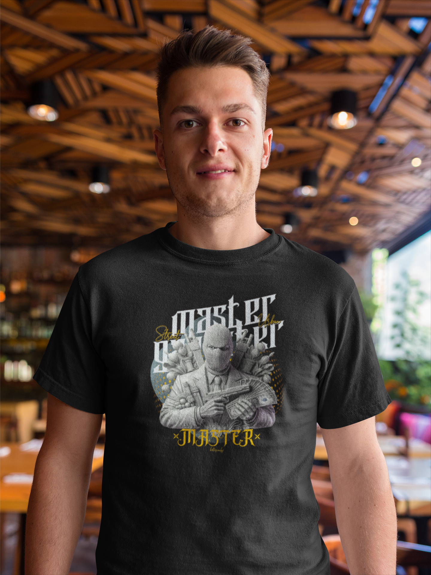 Master Gangster Sleeve Black Round Neck T-Shirt for Men Hello Swanky
